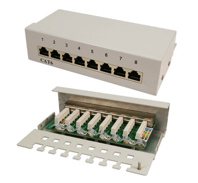 Panel de conexión Cat6 de 8 puertos RAL 7035