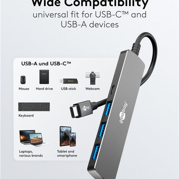 Slim 4-Port USB Hub, USB-C™ to USB-C™/USB-A, 5 Gbit/s