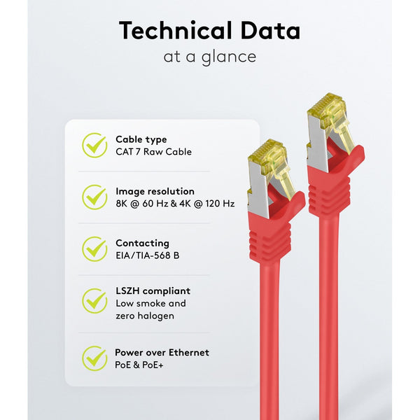 Cable de conexión SSTP/PiMF Cat7 de 30 m, rojo, sin halógenos