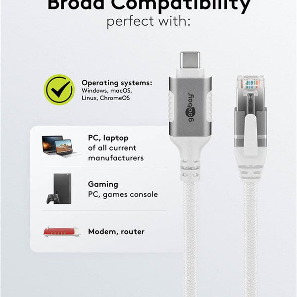USB-C™ 3.1 naar RJ45 Ethernet kabel 15M wit