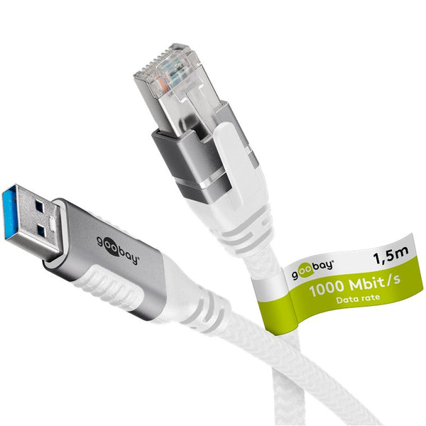 Cable Ethernet USB-A 3.0 a RJ45 de 1,5 m, blanco 
