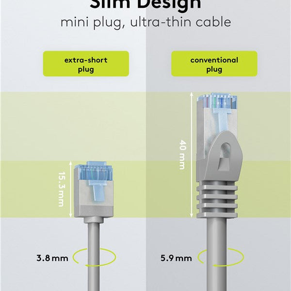 Cable de conexión CAT 6A ultraflexible y delgado U/FTP de 15 m, color gris