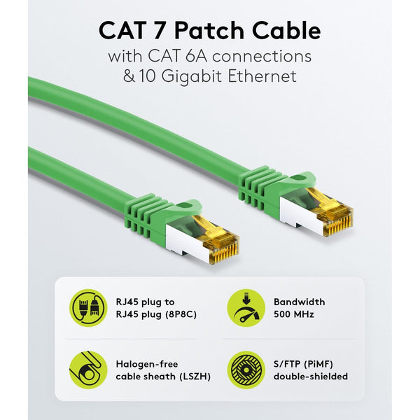 Cable de conexión SSTP/PiMF sin halógenos Cat7 de 30 m, color verde