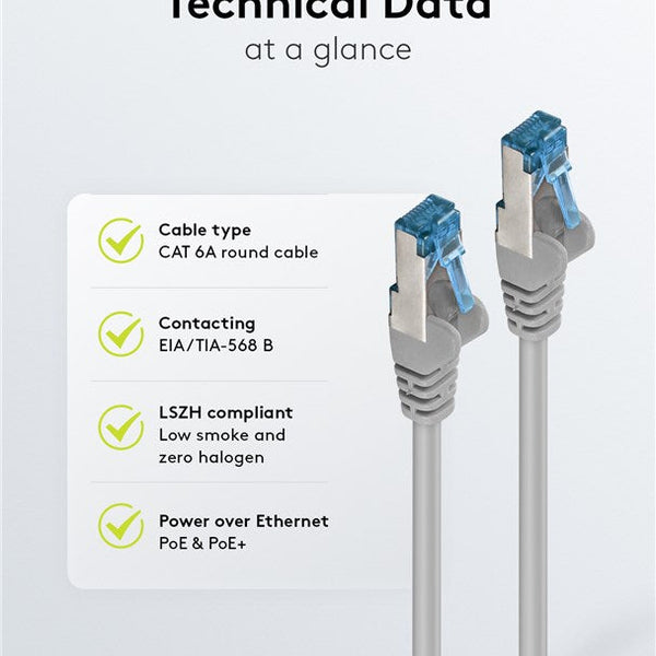 Cat6a S/FTP LSZH 15M Grey