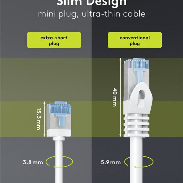 Cable de conexión CAT 6A ultraflexible y delgado U/FTP de 15 m, color blanco