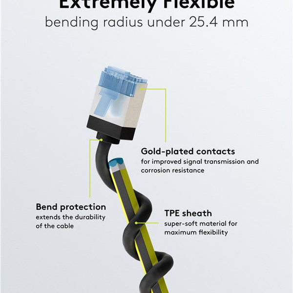 Cable de conexión CAT 6A ultraflexible y delgado U/FTP de 0,15 m, color negro