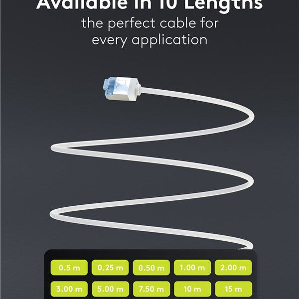 Cable de conexión CAT 6A ultraflexible y delgado U/FTP de 15 m, color blanco