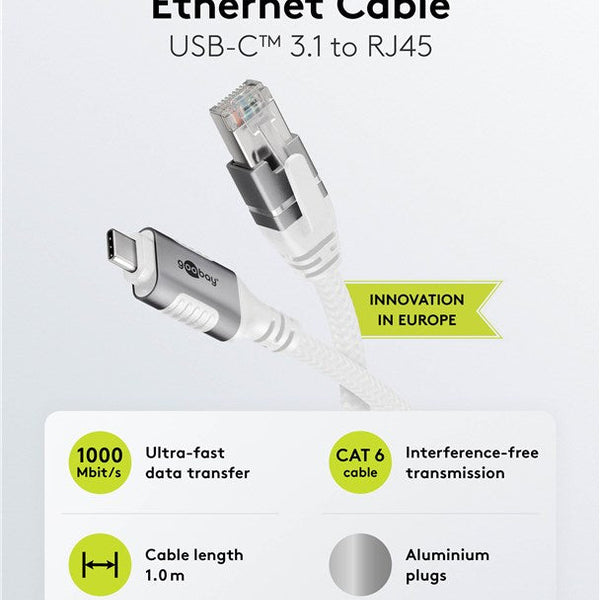 USB-C™ 3.1 naar RJ45 Ethernet kabel 15M wit