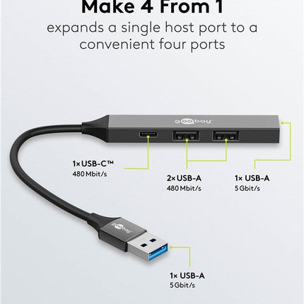 Slim 4-Poorts USB-Hub, USB-A naar USB-C™/USB-A, 5 Gbit/s