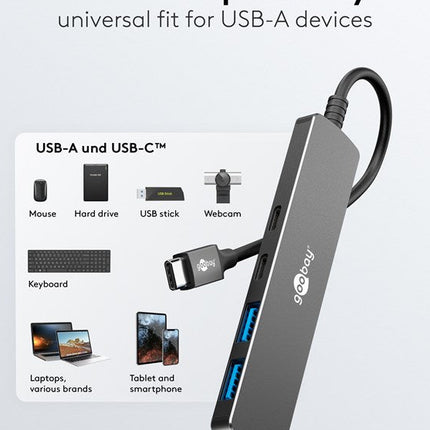 Slim 4-Port USB Hub, USB-C™ to USB-C™/USB-A, 5 Gbit/s