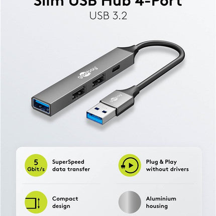 Slim 4-Poorts USB-Hub, USB-A naar USB-C™/USB-A, 5 Gbit/s