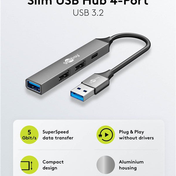 Concentrador USB delgado de 4 puertos, USB-A a USB-C™/USB-A, 5 Gbit/s