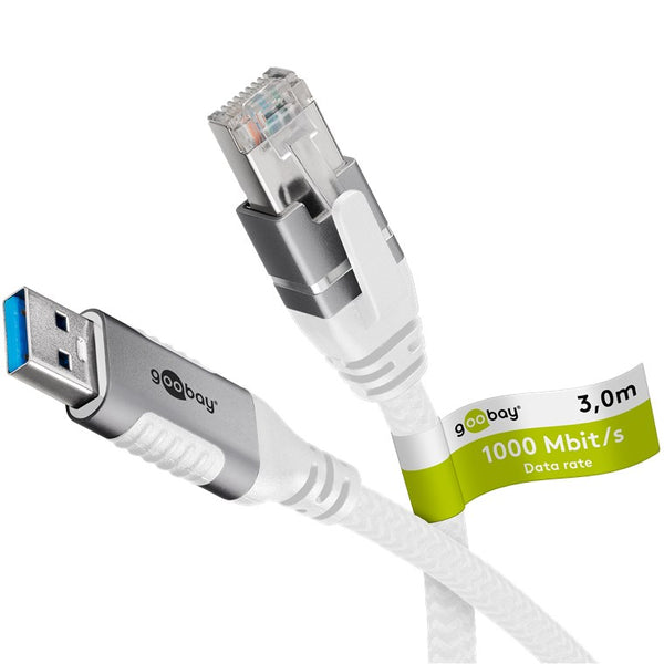 Cable Ethernet USB-A 3.0 a RJ45 de 3 m, blanco 