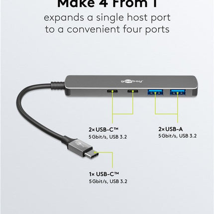 Slim 4-Port USB Hub, USB-C™ to USB-C™/USB-A, 5 Gbit/s