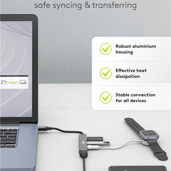 Concentrador USB delgado de 4 puertos: USB-A a 4 puertos USB-A (5 Gbps)
