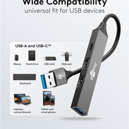 Slim 4-Poorts USB-Hub, USB-A naar USB-C™/USB-A, 5 Gbit/s