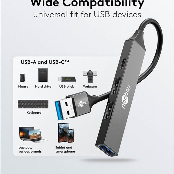 Concentrador USB delgado de 4 puertos, USB-A a USB-C™/USB-A, 5 Gbit/s