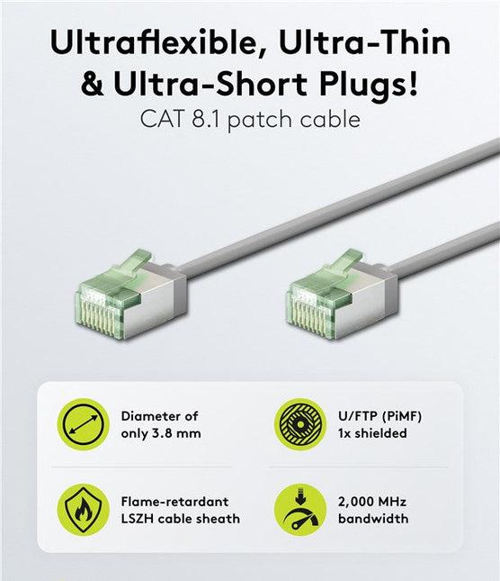 Ultra-flexibele dunne CAT 8.1-patchkabel U/FTP 0.5M grijs