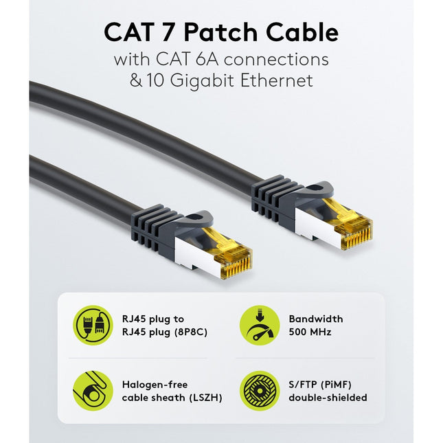 Cable de conexión SSTP/PiMF sin halógenos Cat7 de 20 m, color negro