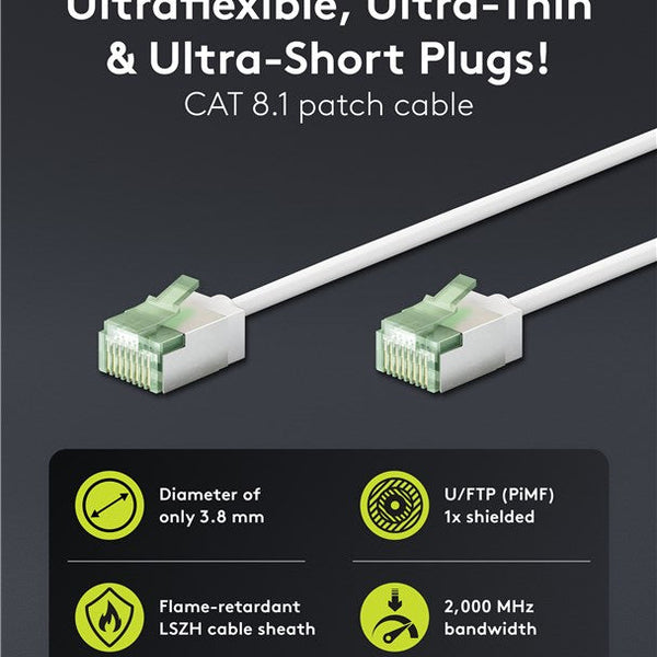 Cable de conexión CAT 8.1 ultraflexible y delgado U/FTP de 0,5 m, color blanco 