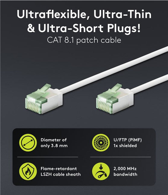 Ultra-flexibele dunne CAT 8.1-patchkabel U/FTP 3M wit
