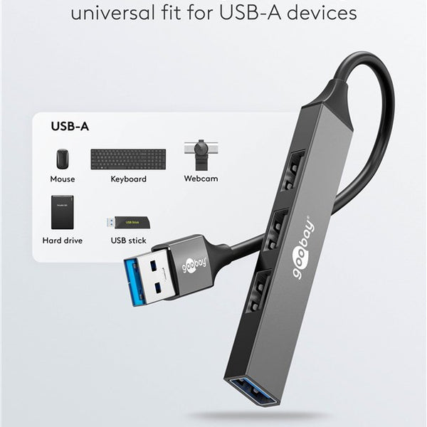 Concentrador USB delgado de 4 puertos: USB-A a 4 puertos USB-A (5 Gbps)