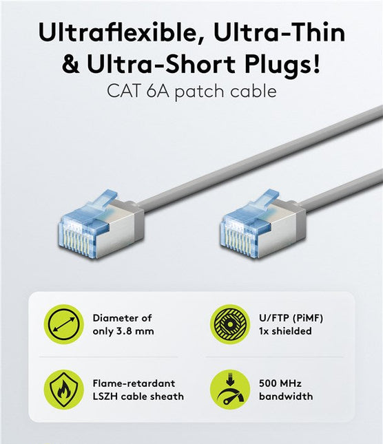 Cable de conexión CAT 6A ultraflexible y delgado U/FTP 3M gris