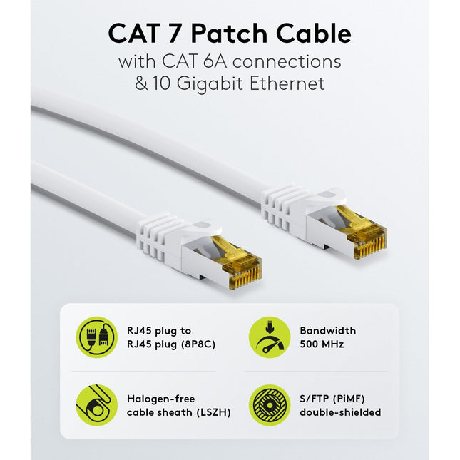 Cable de conexión SSTP/PiMF sin halógenos Cat7 de 7,5 m, color blanco