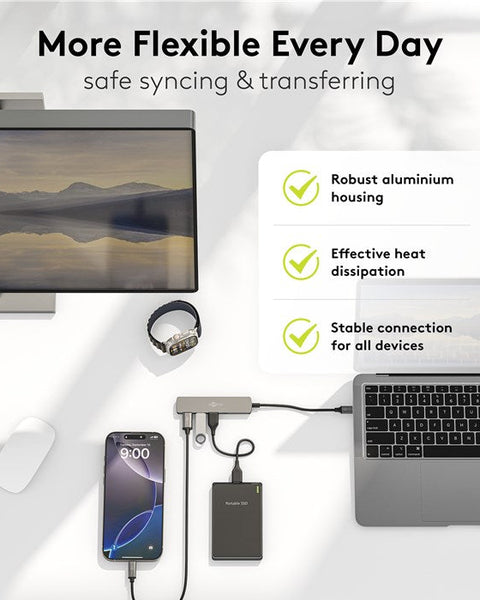 Slim 4-Port USB Hub, USB-C™ to USB-C™/USB-A, 5 Gbit/s