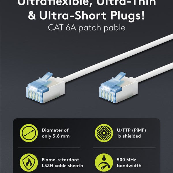 Cable de conexión CAT 6A ultraflexible y delgado U/FTP de 15 m, color blanco