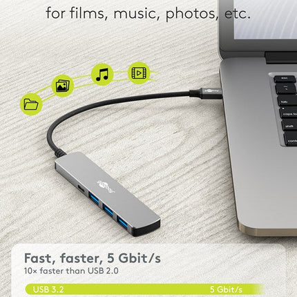 Slim 4-Port USB Hub, USB-C™ to USB-C™/USB-A, 5 Gbit/s
