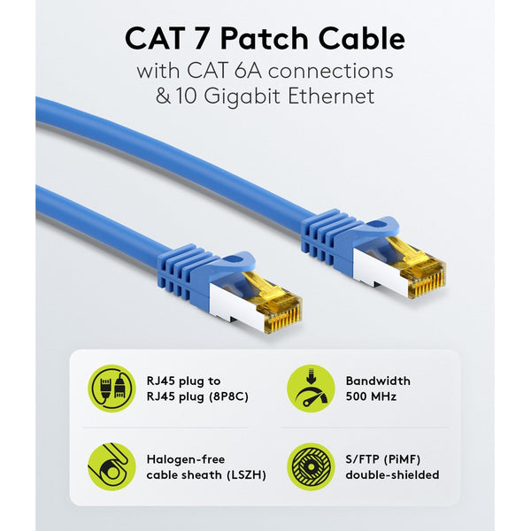 Cable de conexión Cat7 SSTP/PiMF azul de 30 m sin halógenos.