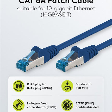 Cat6a S/FTP LSZH 0.5M Blue