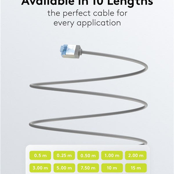 Cable de conexión CAT 6A ultraflexible y delgado U/FTP de 15 m, color gris