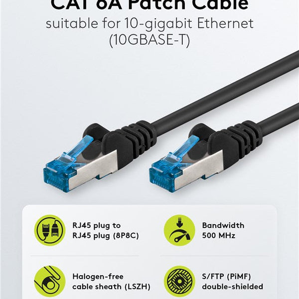 Cable Cat6a S/FTP PIMF LSZH negro de 1 metro