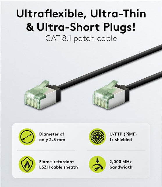 Ultra-flexibele dunne CAT 8.1-patchkabel U/FTP 0.5M zwart