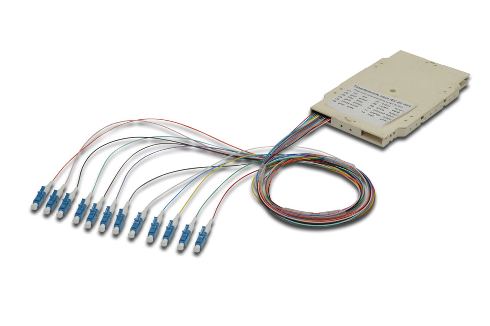Splice-cassette met 12 pigtails voorgemonteerd LC OM4