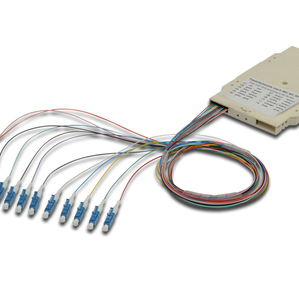 Casete de empalme con 12 pigtails preensamblados LC (APC) OS2