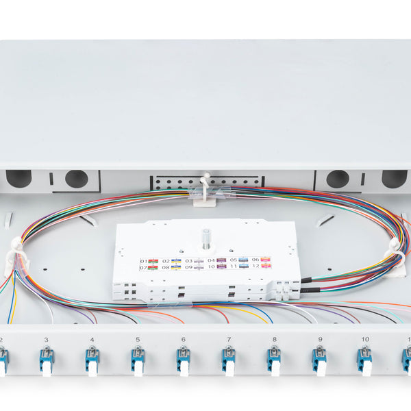 Glasvezel patchpaneel gemonteerd 12 poorten LC OS2