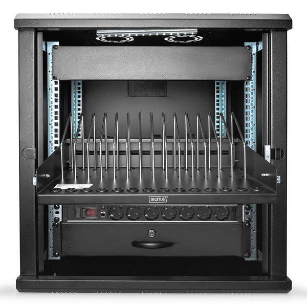 Estante extensible de 19 pulgadas para tabletas, portátiles y smartphones 175 x 483 x 340 mm, negro (RAL 9005) 