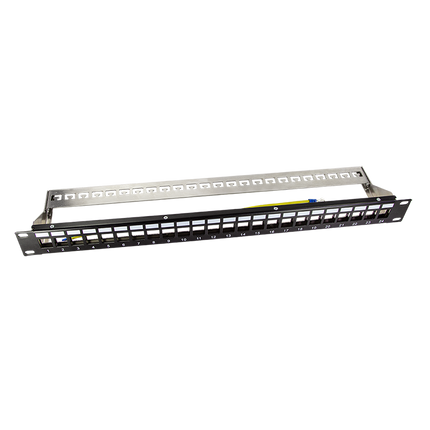 19" Patchpanel 24-poorts voor Keystones (1U) – Zwart