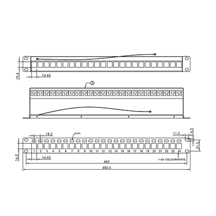 19" Patchpanel 24-poorts voor Keystones (1U) – Zwart