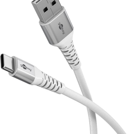Cable textil flexible de silicona USB-C a USB-A de 2 m, color blanco