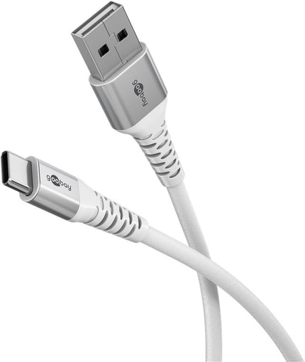 Cable textil flexible de silicona USB-C a USB-A de 2 m, color blanco