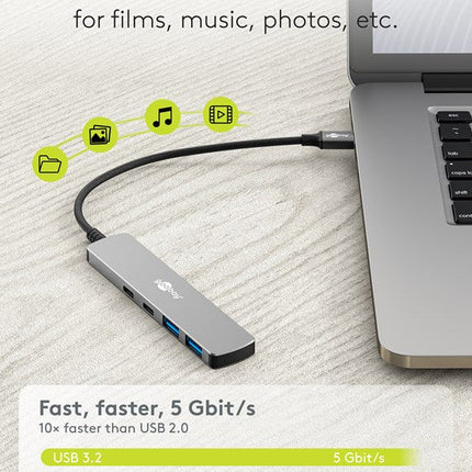 Slim 4-Port USB Hub, USB-C™ to USB-C™/USB-A, 5 Gbit/s