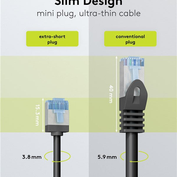 Cable de conexión CAT 6A ultraflexible y delgado U/FTP de 0,15 m, color negro