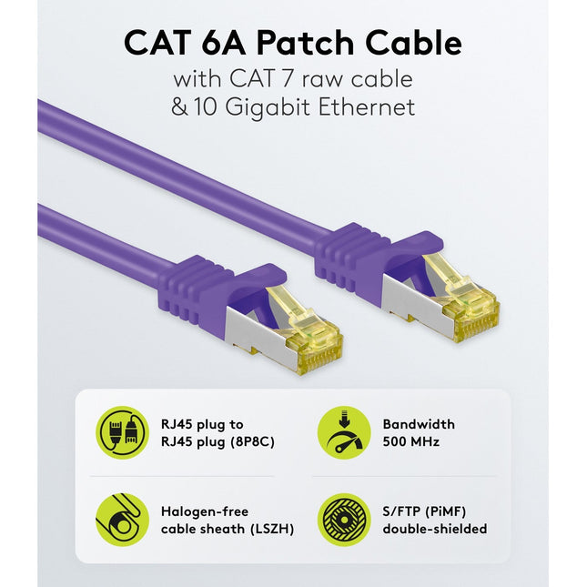 Cable de conexión SSTP/PiMF sin halógenos Cat7 de 0,5 m, color morado