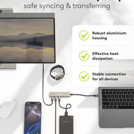 Slim 4-Port USB Hub, USB-C™ to USB-C™/USB-A, 5 Gbit/s