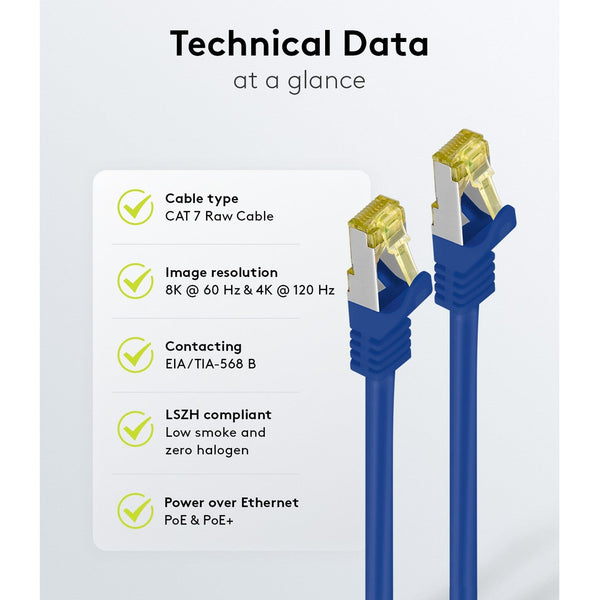 Cable de conexión Cat7 SSTP/PiMF azul de 30 m sin halógenos.