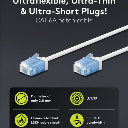 Ultra-flexible thin CAT 6A patch cable U/UTP 5M white